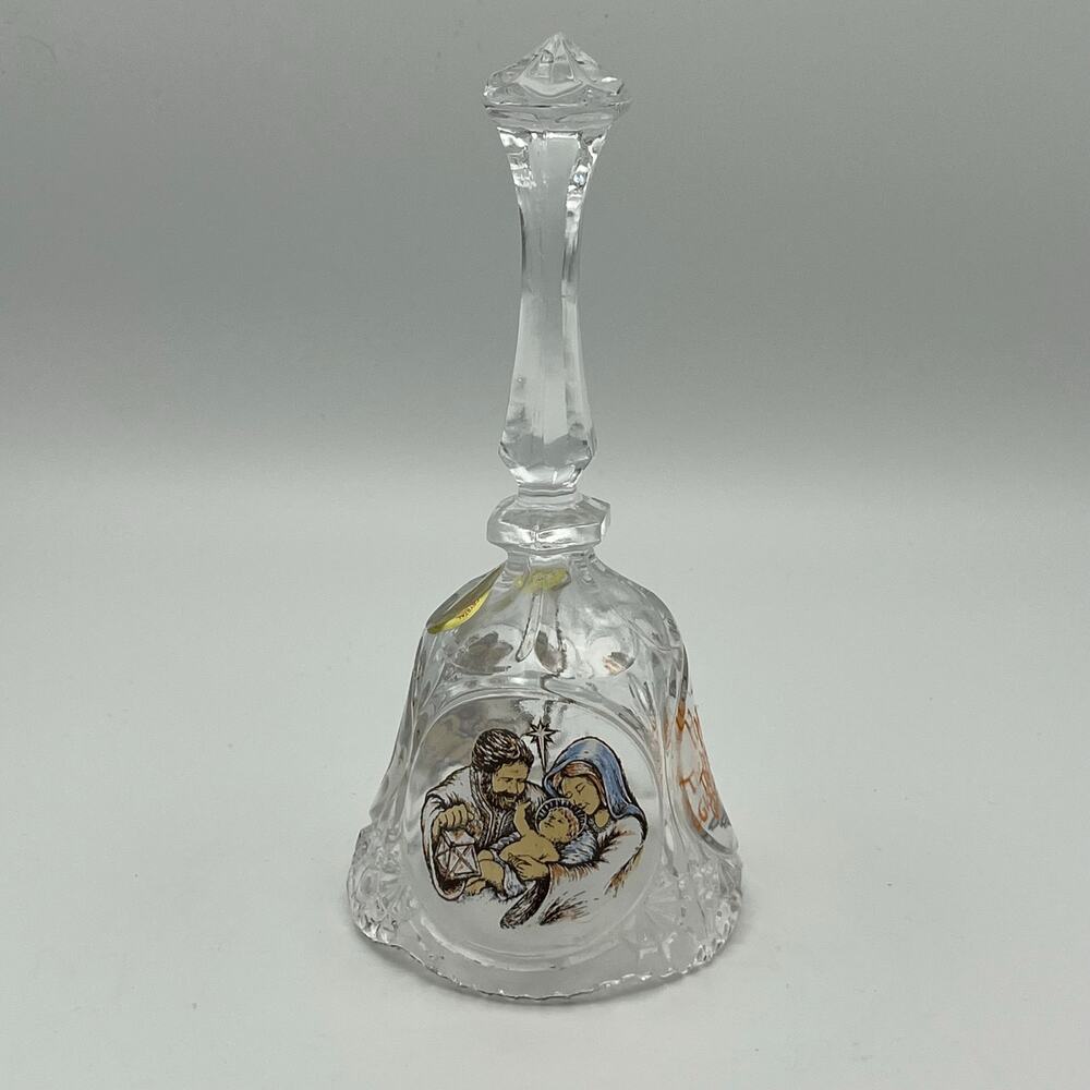 Vintage 1990 Artmark Chicago Lead Crystal Christmas Holy Family Nativity Bell